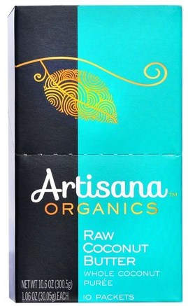 Organics, Raw Coconut Butter, 10 Packets, 1.06 oz (30.05 g) Each by Artisana-Mat, Nötkött, Artisana Kokosnötssmör Och Olja