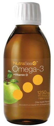 NutraSea + D, Omega-3 + Vitamin D, Crisp Apple Flavor, 6.8 fl oz (200 ml) Liquid by Ascenta-Kosttillskott, Efa Omega 3 6 9 (Epa Dha), Flytande Olja, Ascenta Nutrasea