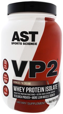 VP2, Whey Protein Isolate, Cookies N Cream, 1.99 lbs (902.4 g) by AST Sports Science-Kosttillskott, Vassleprotein, Träning
