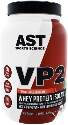 VP2, Whey Protein Isolate, Strawberries N Cream, 1.99 lbs (902.4 g) by AST Sports Science-Kosttillskott, Vassleprotein, Träning