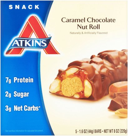 Advantage, Caramel Chocolate Nut Roll, 5 Bars, 1.6 oz (44 g) Each by Atkins-Kosttillskott, Näringsmässiga Barer, Diet