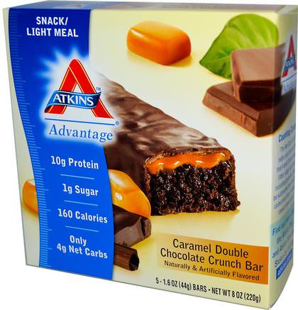 Advantage, Caramel Double Chocolate Crunch Bar, 5 Bars, 1.6 oz (44 g) Each by Atkins-Kosttillskott, Näringsmässiga Barer, Diet