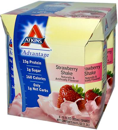Advantage, Strawberry Shake, 4 Shakes, 11 fl oz (325 ml) Each by Atkins-Dieet