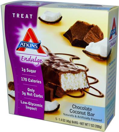 Endulge, Chocolate Coconut Bar, 5 Bars, 1.4 oz (40 g) Each by Atkins-Dieet