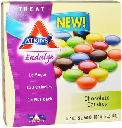 Treat Endulge, Chocolate Candies, 5 Packs, 1 oz (28 g) Each by Atkins-Mat, Mellanmål, Godis, Atkins Sluta