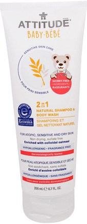 Baby, 2 in 1, Natural Shampoo & Body Wash, 6.7 fl oz (200 ml) by ATTITUDE-Bad, Skönhet, Schampo, Barnschampo, Duschgel, Barn Kroppsvask, Barn Duschgel