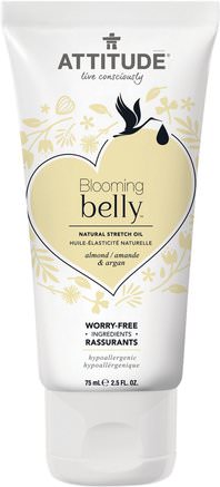 Blooming Belly, Natural Stretch Oil, Almond & Argan, 2.5 fl oz (75 ml) by ATTITUDE-Hälsa, Hud, Sträckmärken Ärr