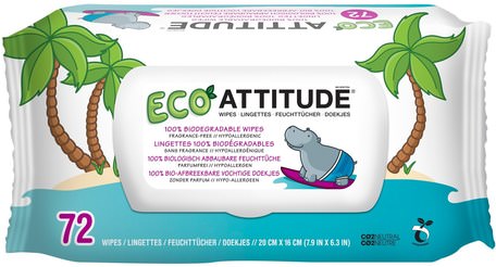 Eco Wipes, Fragrance-Free, 72 Wipes by ATTITUDE-Barns Hälsa, Diapering, Barnservetter