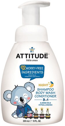 Little Ones, 3 in 1 Shampoo, Body Wash, Conditioner, Night, Almond Milk, 10 fl oz (300 ml) by ATTITUDE-Bad, Skönhet, Schampo, Barnschampo, Balsam, Barnbalsam