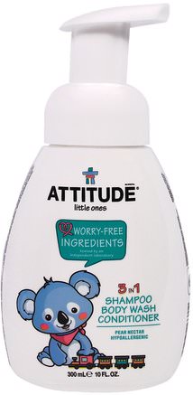 Little Ones, 3 in 1 Shampoo Body Wash Conditioner, Pear Nectar, 10 fl oz (300 ml) by ATTITUDE-Bad, Skönhet, Kroppsvård, Schampo, Barnschampo