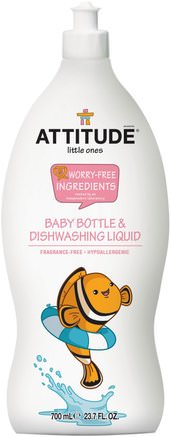 Little Ones, Baby Bottle & Dishwashing Liquid, Fragrance-Free, 23.7 fl oz (700 ml) by ATTITUDE-Hem, Diskmedel, Babymatning Och Städning