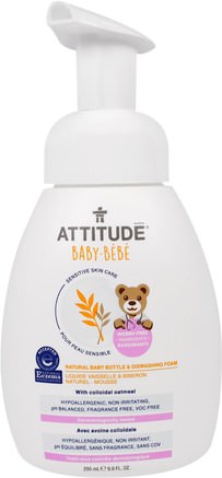 Sensitive Skin Care, Baby, Natural Baby Bottle & Dishwashing Foam, 9.9 fl oz (295 ml) by ATTITUDE-Hem, Diskmedel, Babymatning Och Städning