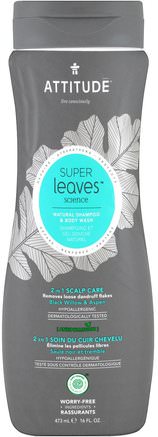 Super Leaves Science, Natural Shampoo & Body Wash, 2 in 1 Scalp Care, Black Willow & Aspen, 16 oz (473 ml) by ATTITUDE-Bad, Skönhet, Hår, Hårbotten, Hårvård, Schampo, Balsam