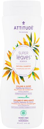 Super Leaves Science, Natural Shampoo, Volume & Shine, Soy Protein & Cranberries, 16 oz (473 ml) by ATTITUDE-Bad, Skönhet, Hår, Hårbotten, Schampo, Balsam