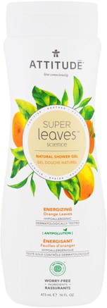 Super Leaves Science, Natural Shower Gel, Energizing, Orange Leaves, 16 oz (473 ml) by ATTITUDE-Bad, Skönhet, Hår, Hårbotten, Schampo, Balsam