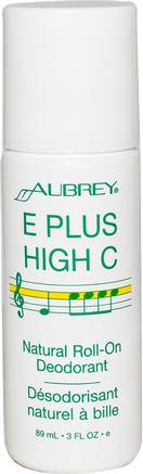 E Plus High C, Natural Roll-On Deodorant, 3 fl oz (89 ml) by Aubrey Organics-Bad, Skönhet, Deodorant, Roll-On Deodorant
