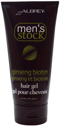 Mens Stock, Hair Gel, Ginseng Biotin, 6 fl oz (177 ml) by Aubrey Organics-Bad, Skönhet, Hår Styling Gel, Person Personlig Vård