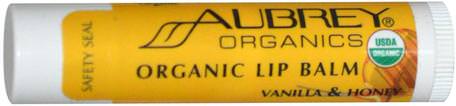 Organic Lip Balm, Vanilla & Honey.15 oz (4.25 g) by Aubrey Organics-Bad, Skönhet, Läppvård, Läppbalsam, Hälsa, Hud