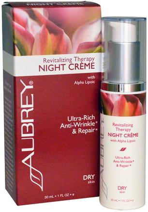 Revitalizing Therapy Night Cream, Dry Skin, 1 fl oz (30 ml) by Aubrey Organics-Hälsa, Kvinnor, Alfa Lipoinsyra Krämer Spray, Krämer Lotioner, Serum