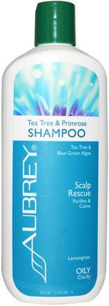 Scalp Rescue Shampoo, Tea Tree & Primrose, 11 fl oz (325 ml) by Aubrey Organics-Bad, Skönhet, Hår, Hårbotten, Schampo