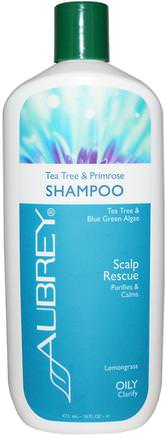 Scalp Rescue Shampoo, Tea Tree & Primrose, 16 fl oz (473 ml) by Aubrey Organics-Bad, Skönhet, Hår, Hårbotten, Schampo