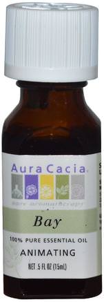100% Pure Essential Oil, Bay, Animating.5 fl oz (15 ml) by Aura Cacia-Bad, Skönhet, Aromaterapi Eteriska Oljor