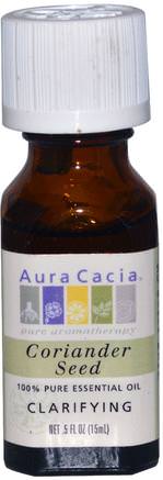100% Pure Essential Oil, Coriander Seed, Clarifying.5 oz (15 ml) by Aura Cacia-Bad, Skönhet, Aromaterapi Eteriska Oljor