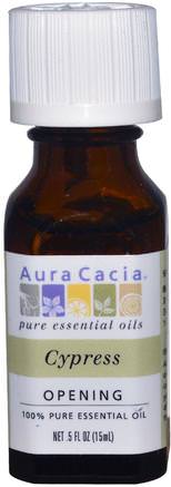 100% Pure Essential Oil, Cypress, 0.5 fl oz (15 ml) by Aura Cacia-Bad, Skönhet, Aromterapi Eteriska Oljor, Cypress Olja