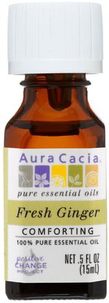 100% Pure Essential Oil, Fresh Ginger.5 fl oz (15 ml) by Aura Cacia-Bad, Skönhet, Aromaterapi Eteriska Oljor, Ingefäraolja
