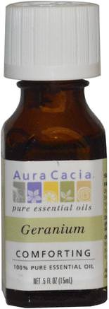 100% Pure Essential Oil, Geranium.5 fl oz (15 ml) by Aura Cacia-Bad, Skönhet, Aromaterapi Eteriska Oljor, Geranium Olja