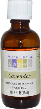 100% Pure Essential Oil, Lavender, 2 fl oz (59 ml) by Aura Cacia-Bad, Skönhet, Aromterapi Eteriska Oljor, Lavendel Olja