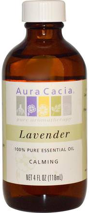 100% Pure Essential Oil, Lavender, 4 fl oz (118 ml) by Aura Cacia-Bad, Skönhet, Aromterapi Eteriska Oljor, Lavendel Olja