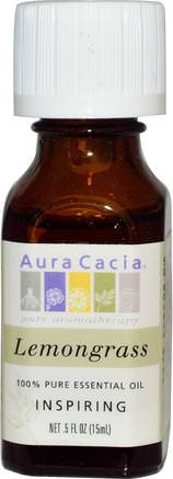 100% Pure Essential Oil, Lemongrass, Inspiring.5 fl oz (15 ml) by Aura Cacia-Bad, Skönhet, Aromaterapi Eteriska Oljor, Citrongräsolja