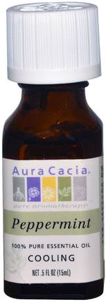 100% Pure Essential Oil, Peppermint, Cooling.5 fl oz (15 ml) by Aura Cacia-Bad, Skönhet, Aromaterapi Eteriska Oljor, Pepparmynta Olja