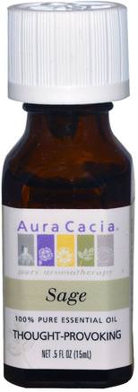 100% Pure Essential Oil, Sage, 0.5 fl oz (15 ml) by Aura Cacia-Bad, Skönhet, Aromterapi Eteriska Oljor, Salviaolja