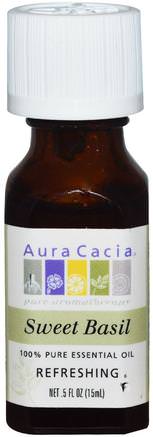 100% Pure Essential Oil, Sweet Basil, Refreshing.5 fl oz (15 ml) by Aura Cacia-Bad, Skönhet, Aromterapi Eteriska Oljor, Basilika Olja