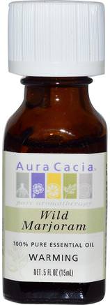 100% Pure Essential Oil, Wild Marjoram.5 fl oz (15 ml) by Aura Cacia-Bad, Skönhet, Aromaterapi Eteriska Oljor, Marjoram Olja