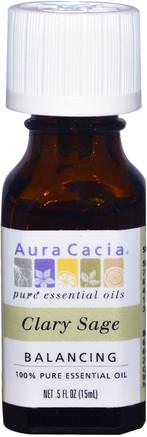 100% Pure Essential Oils, Clary Sage, Balancing.5 fl oz (15 ml) by Aura Cacia-Bad, Skönhet, Aromterapi Eteriska Oljor, Clary Salviaolja