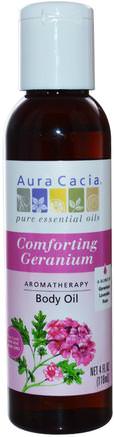 Aromatherapy Body Oil, Comforting Geranium, 4 fl oz (118 ml) by Aura Cacia-Hälsa, Hud, Massage Olja, Kroppsvård Oljor