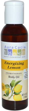 Aromatherapy Body Oil, Energizing Lemon, 4 fl oz (118 ml) by Aura Cacia-Hälsa, Hud, Massageolja