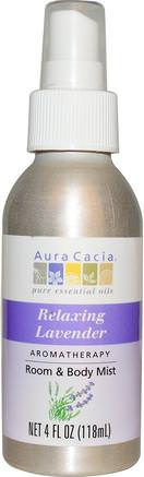 Aromatherapy Room & Body Mist, Relaxing Lavender, 4 fl oz (118 ml) by Aura Cacia-Hem, Luftfräschare Deodorizer, Bad, Doft Sprayer