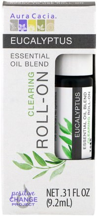 Essential Oil Blend, Clearing Roll-On, Eucalyptus.31 fl oz (9.2 ml) by Aura Cacia-Hälsa, Hud, Massageolja