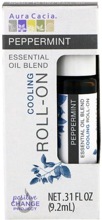 Essential Oil Blend, Cooling Roll-On, Peppermint.31 fl oz (9.2 ml) by Aura Cacia-Hälsa, Hud, Massageolja