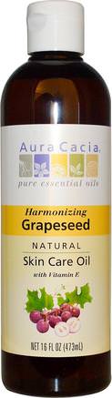 Natural Skin Care Oil, Harmonizing Grapeseed, 16 fl oz (473 ml) by Aura Cacia-Hälsa, Hud, Grapeseed Olja, Massageolja