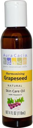 Natural Skin Care Oil, Harmonizing Grapeseed, 4 fl oz (118 ml) by Aura Cacia-Hälsa, Hud, Grapeseed Olja, Massageolja