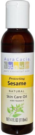 Natural Skin Care Oil, Protecting Sesame, 4 fl oz (118 ml) by Aura Cacia-Hälsa, Hud, Massageolja