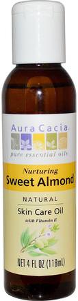 Natural Skin Care Oil, with Vitamin E, Nurturing Sweet Almond, 4 fl oz (118 ml) by Aura Cacia-Hälsa, Hud, Mandelolja, Massageolja