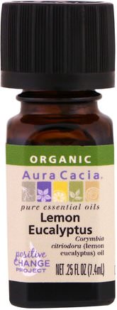 Organic 100% Pure Essential Oil, Lemon Eucalyptus.25 fl oz (7.4 ml) by Aura Cacia-Hälsa, Hud, Massageolja