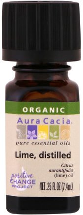 Organic 100% Pure Essential Oil, Lime, Distilled.25 fl oz (7.4 ml) by Aura Cacia-Hälsa, Hud, Massageolja