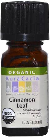 Organic Cinnamon Leaf, .25 fl oz (7.4 ml) by Aura Cacia-Bad, Skönhet, Aromaterapi Eteriska Oljor, Kanelolja